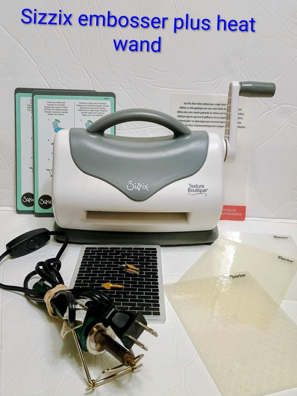 Sizzix Texture Boutique Embosser in White & Gray with Heat Tool